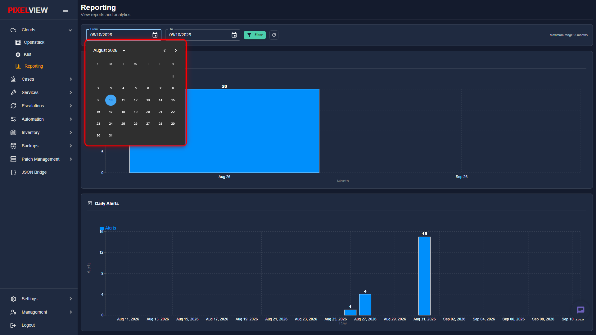 Cloud Reporting Date Picker Calendar Modal